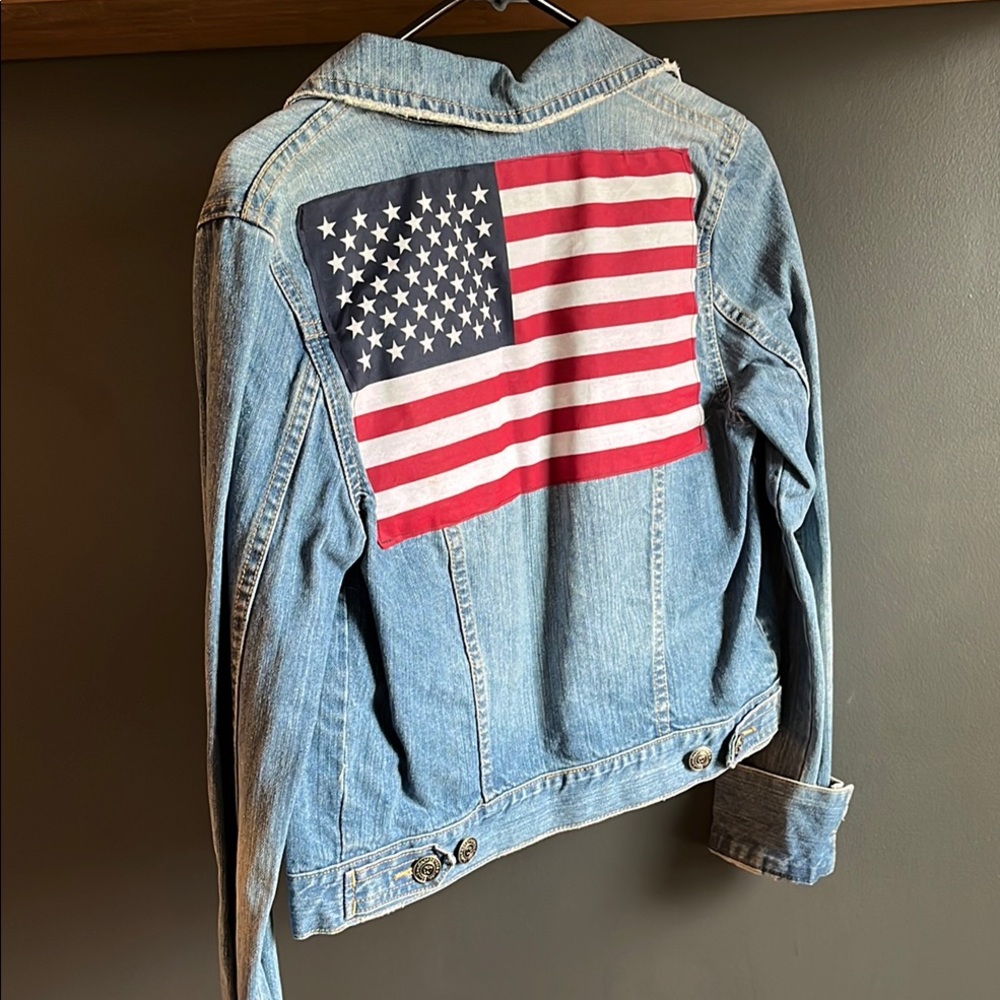 Aeropostale Light Blue Jean Jacket with American Flag